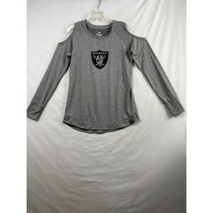 Fanatics Raiders Top Womens L Grey Cold Shoulder Long Sleeve NFL Shirt
